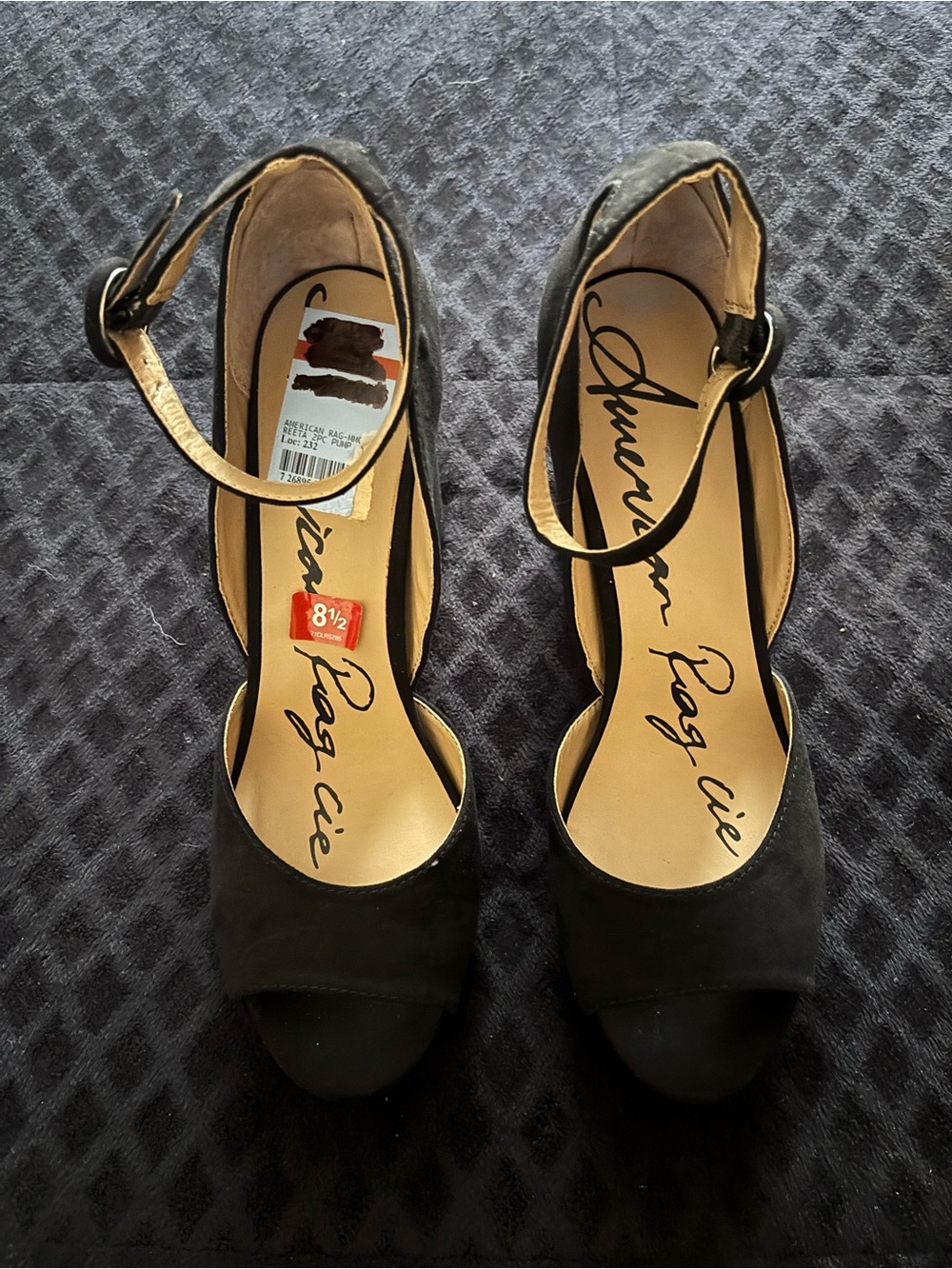 American Rag Black Suede Peep-Toe Ankle-Strap Heels